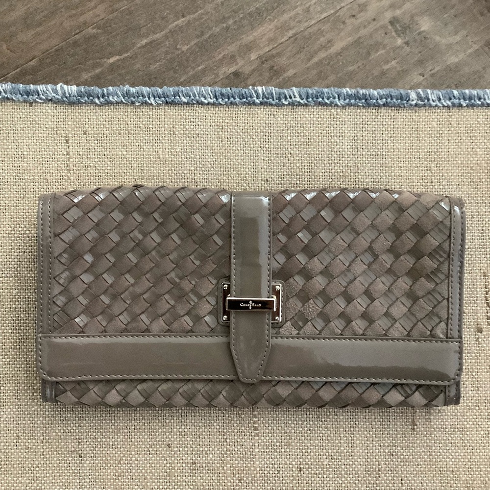 Cole Haan Brown Woven Vegan Patent Leather Clutch